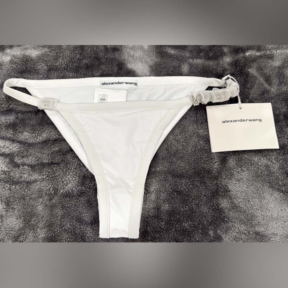 Alexander Wang White Bikini Bottom with Crystal Logo